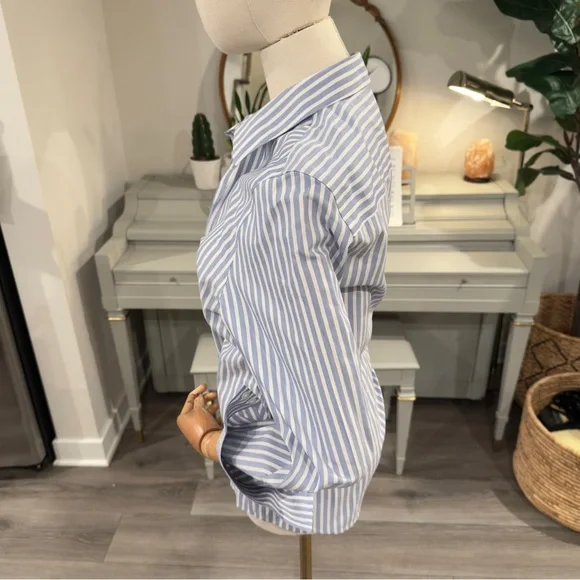 Chico’s No-Iron Blue & White Striped Button-Down Shirt - Size 1 (US 8/10 M/L) - Picture 6 of 11